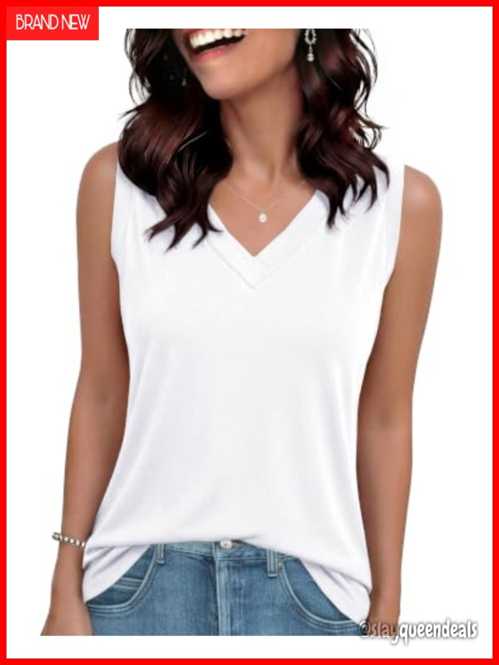 Womens V Neck Sleeveless Tank Top Loose Fit Summer
